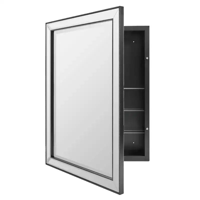 Pensile da bagno a specchio con una anta, nero spazzolato, 56x76 cm