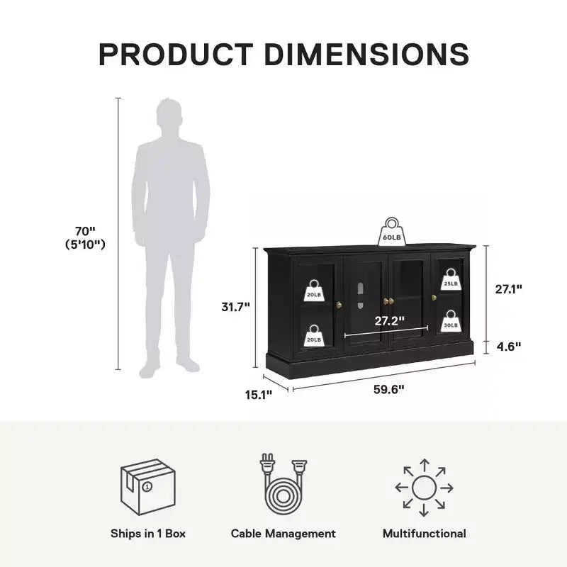 Mobile porta TV con consolle in Rovere Nero/Rovere Bianco per TV fino a 65"