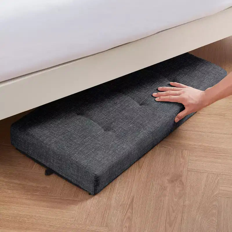 Panca Contenitore Ottomana Pieghevole Trapuntata in Lino, Singola, 76 cm – Beige / Nero / Grigio Antracite / Grigio / Blu Navy