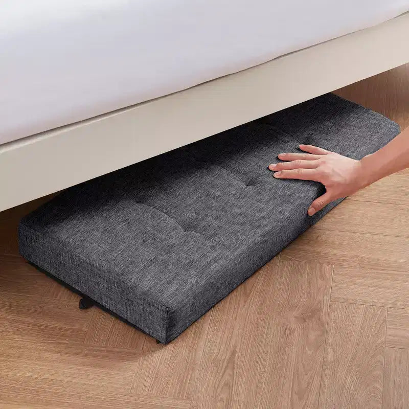 Panca Contenitore Ottomana Pieghevole Trapuntata in Lino, Singola, 76 cm – Beige / Nero / Grigio Antracite / Grigio / Blu Navy