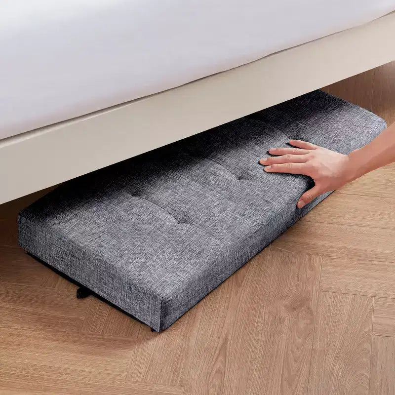 Panca Contenitore Ottomana Pieghevole Trapuntata in Lino, Singola, 76 cm – Beige / Nero / Grigio Antracite / Grigio / Blu Navy