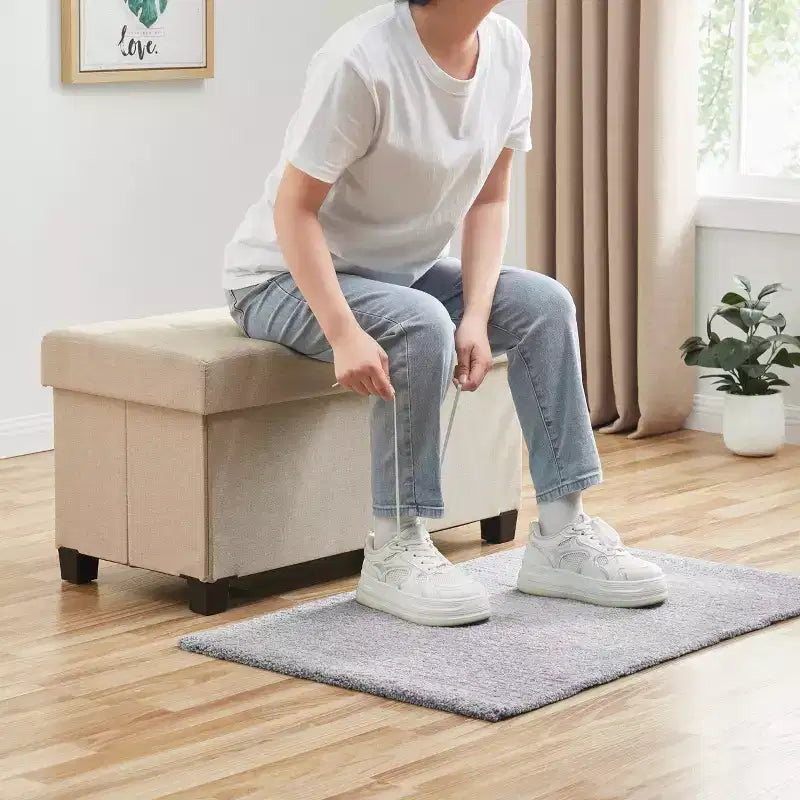 Panca Contenitore Ottomana Pieghevole Trapuntata in Lino, Singola, 76 cm – Beige / Nero / Grigio Antracite / Grigio / Blu Navy
