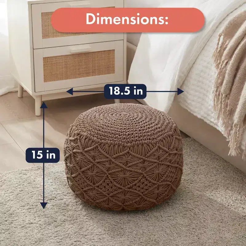 Pouf rotondo in cotone intrecciato | Beige, naturale, tortora, bianco | 1 posto