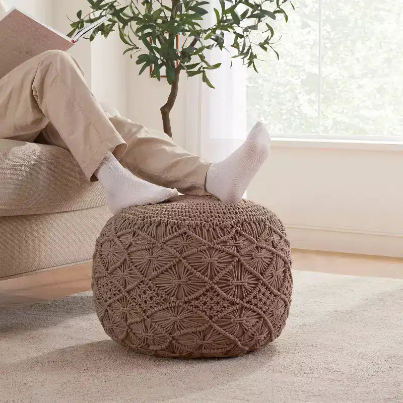 Pouf rotondo in cotone intrecciato | Beige, naturale, tortora, bianco | 1 posto