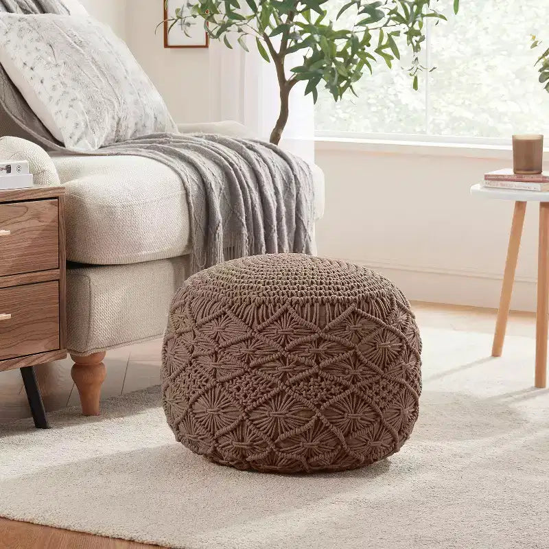 Pouf rotondo in cotone intrecciato | Beige, naturale, tortora, bianco | 1 posto