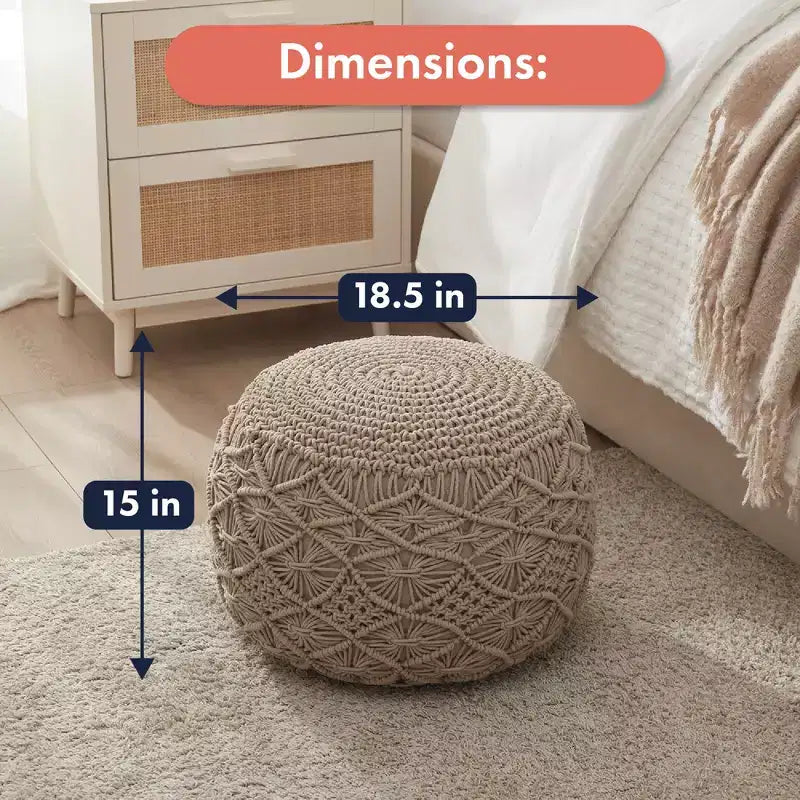 Pouf rotondo in cotone intrecciato | Beige, naturale, tortora, bianco | 1 posto