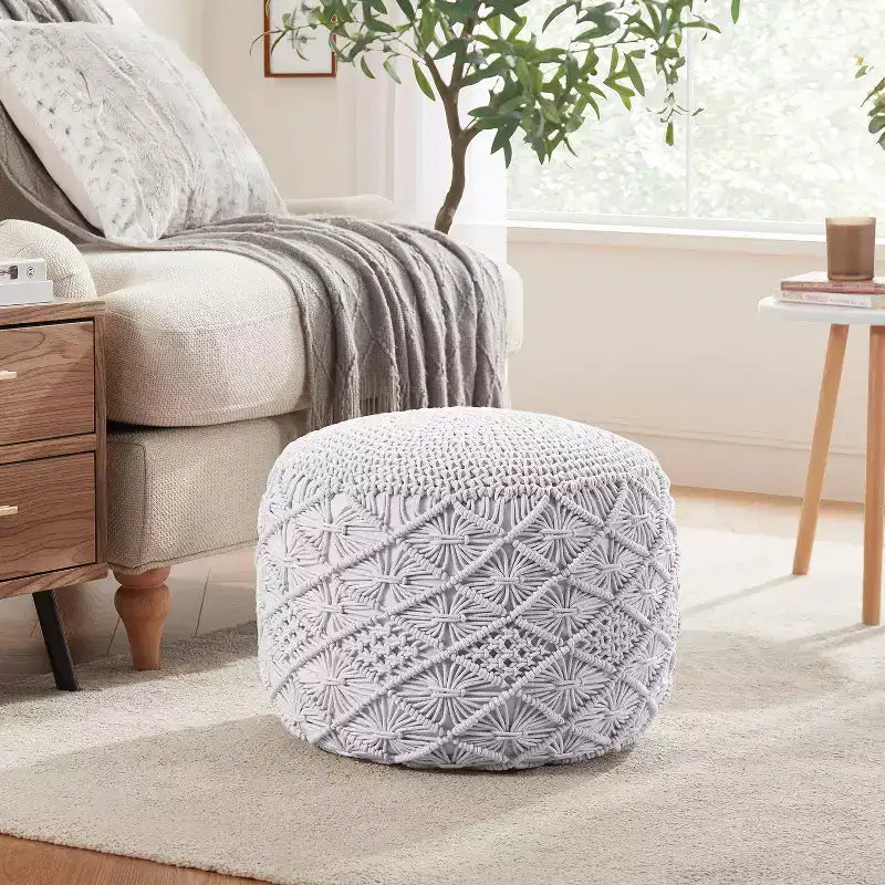 Pouf rotondo in cotone intrecciato | Beige, naturale, tortora, bianco | 1 posto