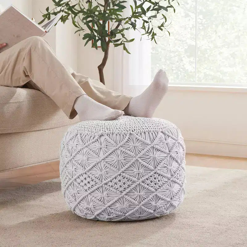 Pouf rotondo in cotone intrecciato | Beige, naturale, tortora, bianco | 1 posto