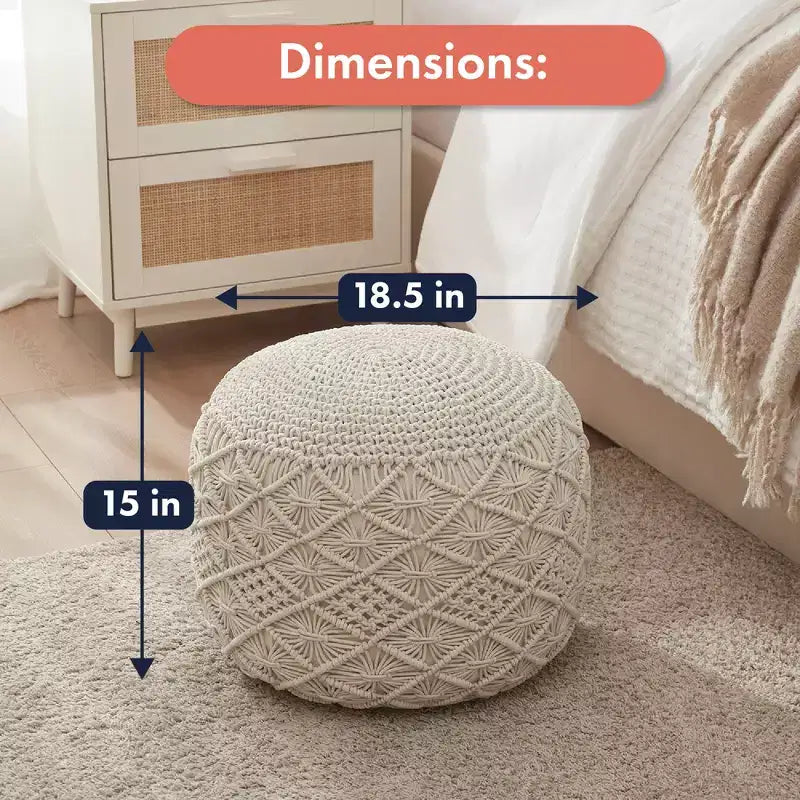 Pouf rotondo in cotone intrecciato | Beige, naturale, tortora, bianco | 1 posto