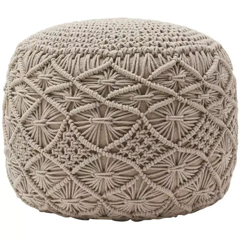 Ornavo Home Cotton Macrame Braid Pouf Ottoman - 18.5 x 15