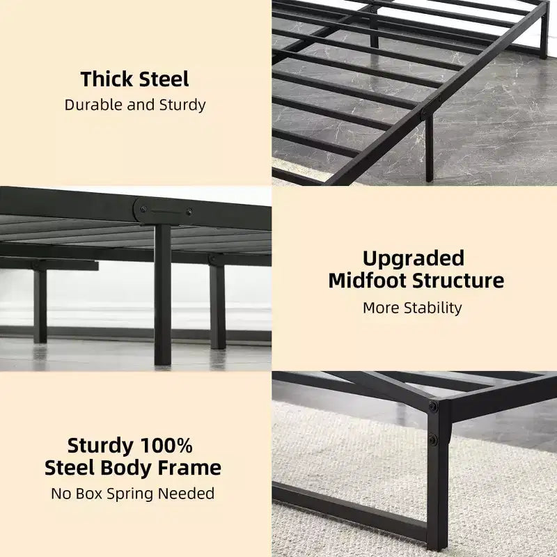 Struttura letto a piattaforma in metallo nero, design ad arco, Queen, 1 persona
