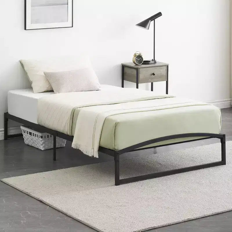Struttura letto a piattaforma in metallo nero, design ad arco, Queen, 1 persona