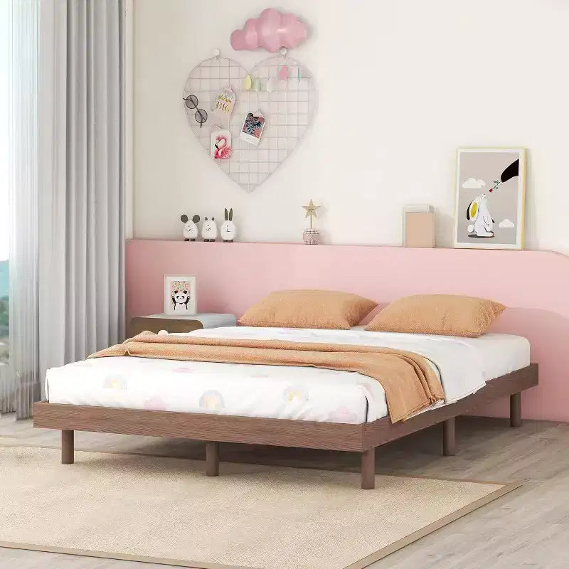 Struttura letto matrimoniale "full size" galleggiante marrone con testiera e pediera, per 1 persona