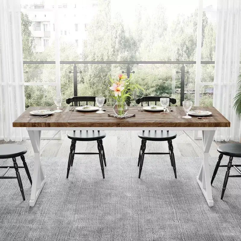 Tavolo da pranzo in stile rustico per 6 persone, Nero/Rovere/Noce, 180 cm, rettangolare in legno con gambe in metallo