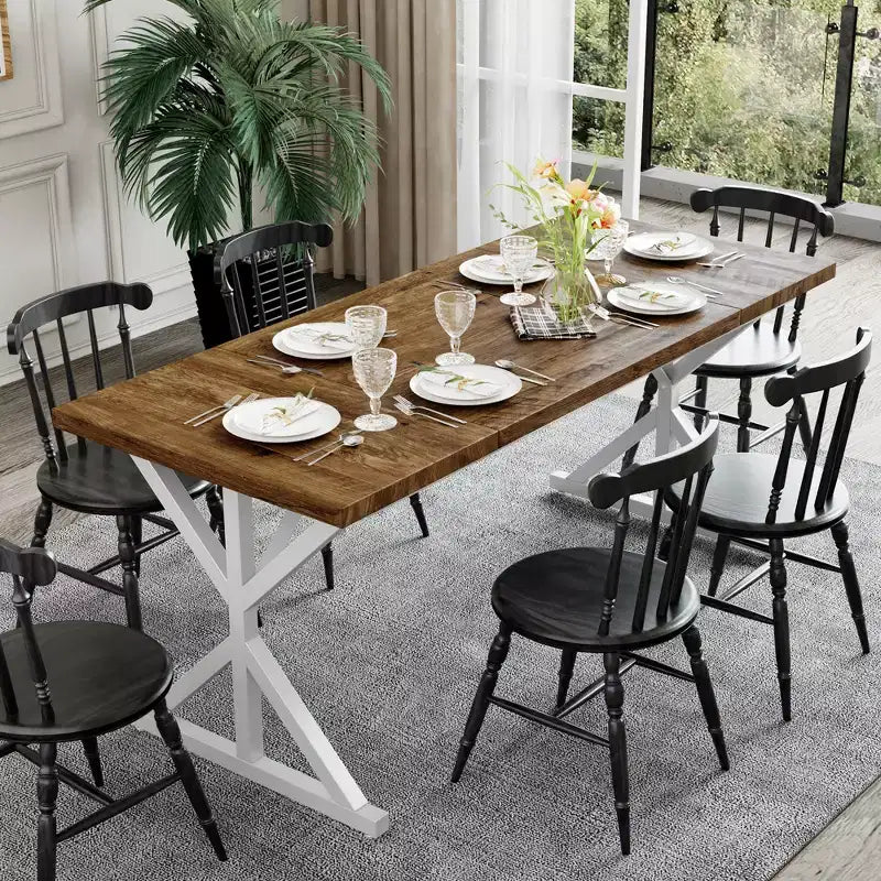 Tavolo da pranzo in stile rustico per 6 persone, Nero/Rovere/Noce, 180 cm, rettangolare in legno con gambe in metallo