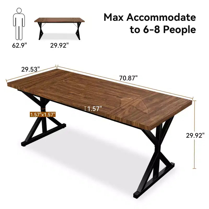 Tavolo da pranzo in stile rustico per 6 persone, Nero/Rovere/Noce, 180 cm, rettangolare in legno con gambe in metallo