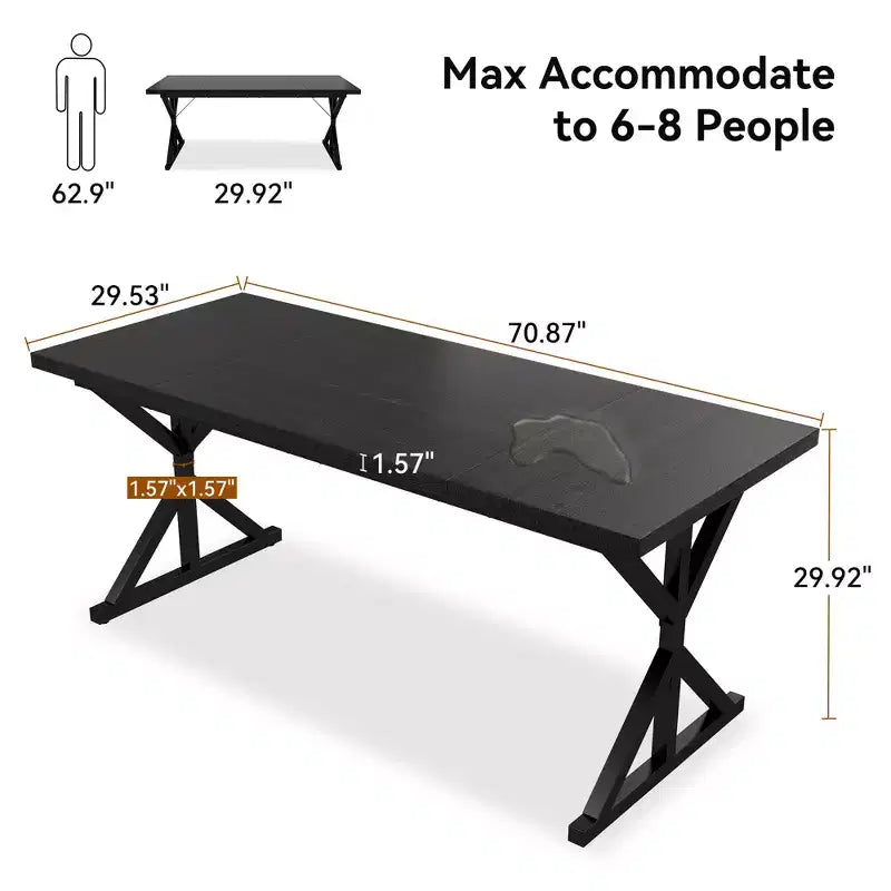 Tavolo da pranzo in stile rustico per 6 persone, Nero/Rovere/Noce, 180 cm, rettangolare in legno con gambe in metallo