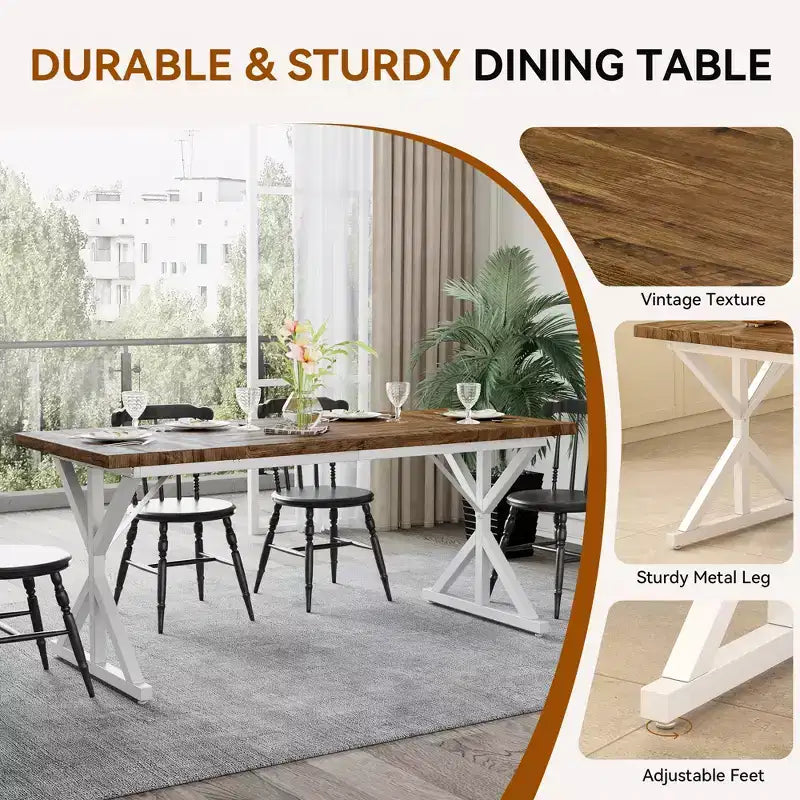 Tavolo da pranzo in stile rustico per 6 persone, Nero/Rovere/Noce, 180 cm, rettangolare in legno con gambe in metallo