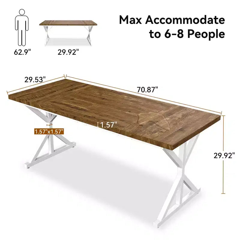 Tavolo da pranzo in stile rustico per 6 persone, Nero/Rovere/Noce, 180 cm, rettangolare in legno con gambe in metallo