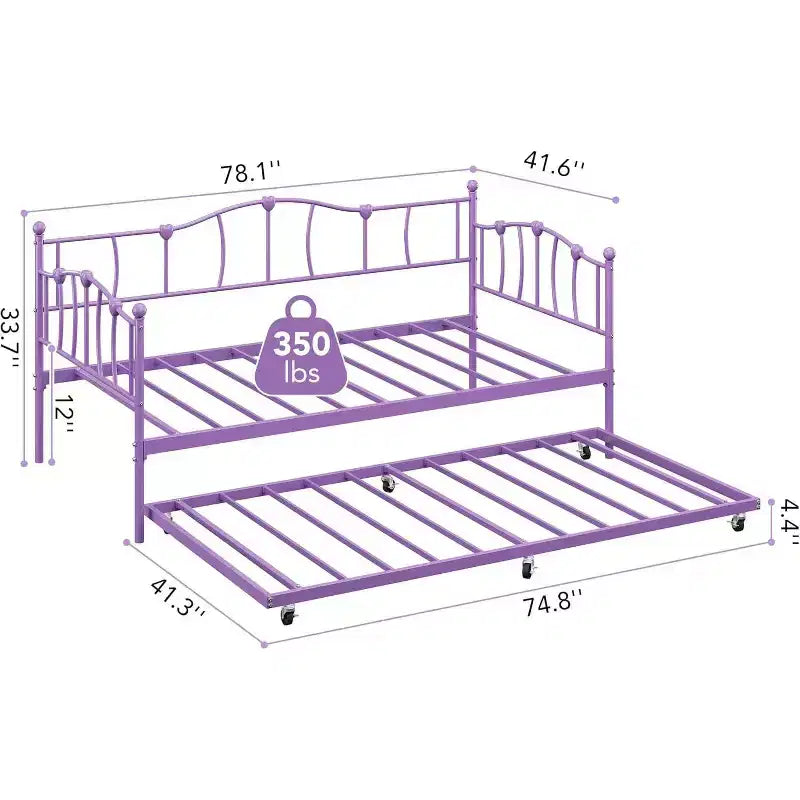 Divano letto gemello viola con letto estraibile, stile a cuore, per 2 persone
