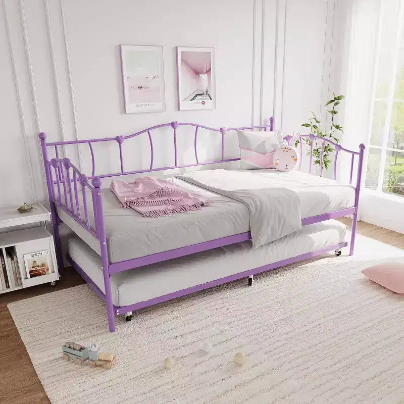 Divano letto gemello viola con letto estraibile, stile a cuore, per 2 persone
