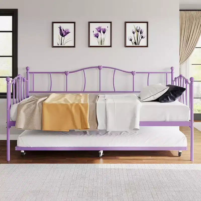 Divano letto gemello viola con letto estraibile, stile a cuore, per 2 persone