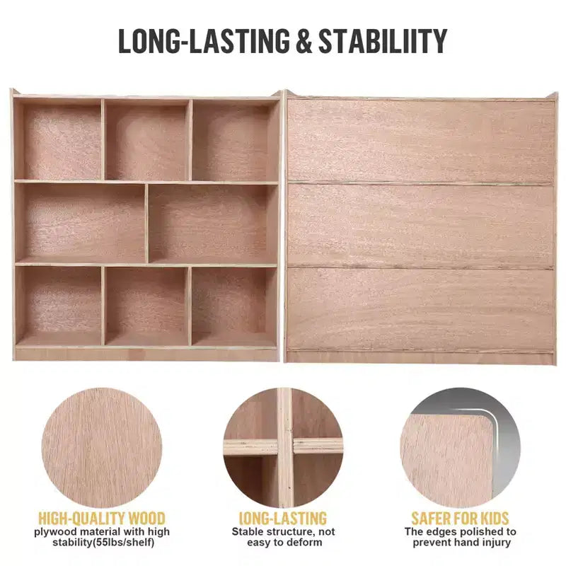 Mobiletto portaoggetti a 8 cubi in legno naturale con rotelle, multiutente