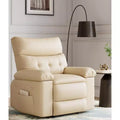 Poltrona reclinabile girevole a dondolo in similpelle PU beige con riscaldamento e massaggio, monoposto