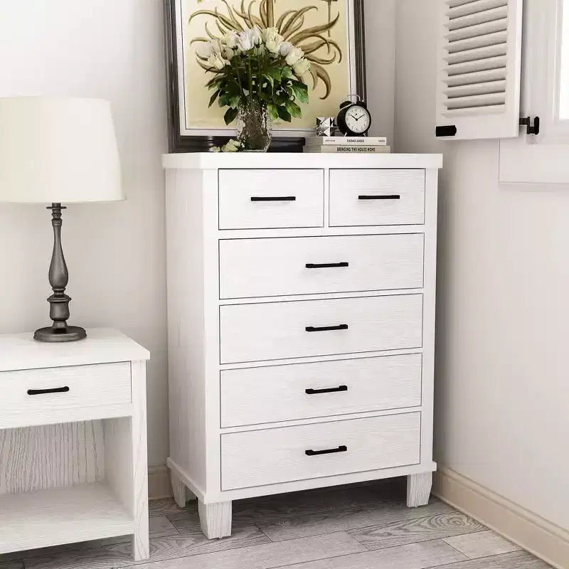 Cassettiera a 6 cassetti grigio/bianco, mobile contenitore per camera da letto singola