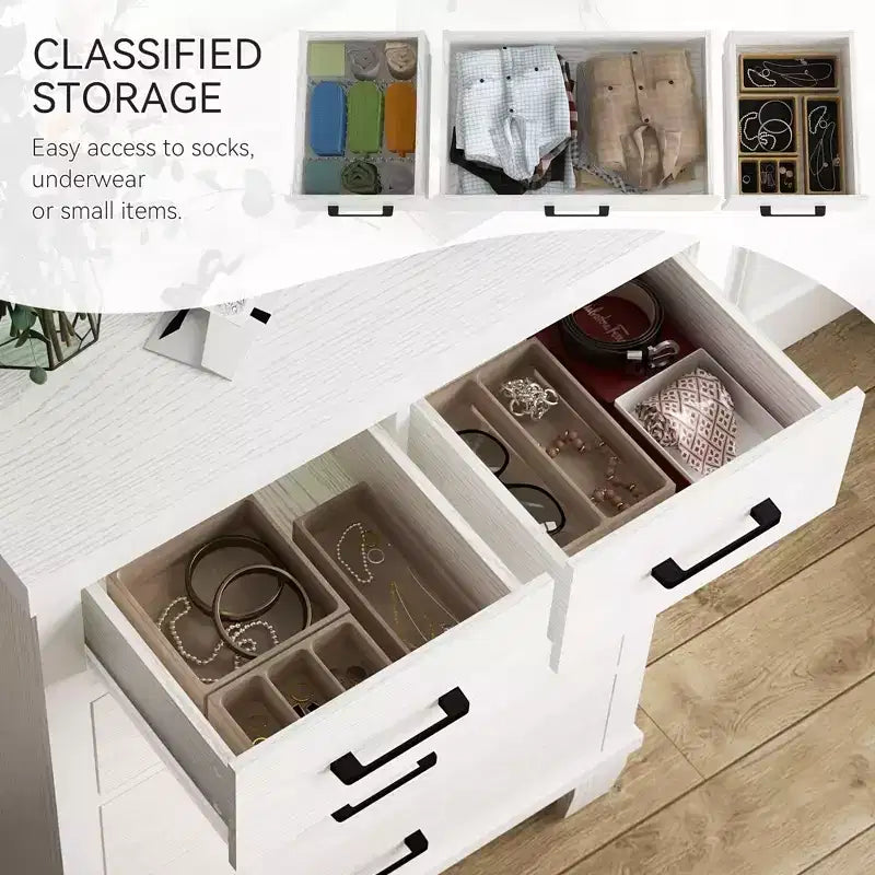 Cassettiera a 6 cassetti grigio/bianco, mobile contenitore per camera da letto singola