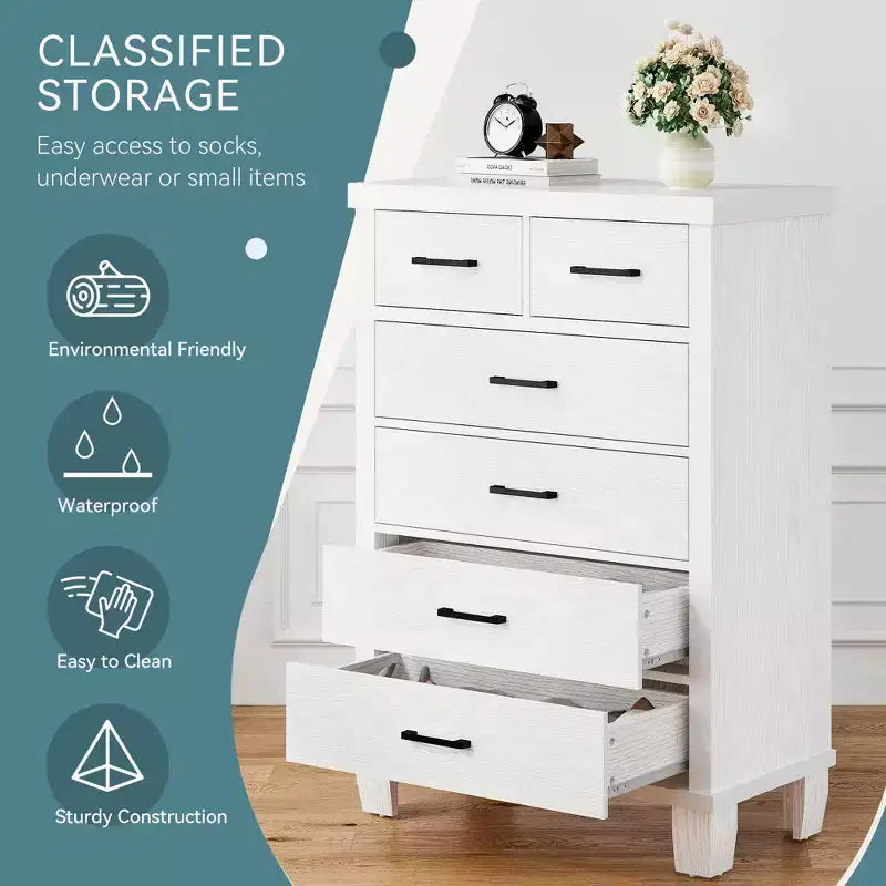 Cassettiera a 6 cassetti grigio/bianco, mobile contenitore per camera da letto singola