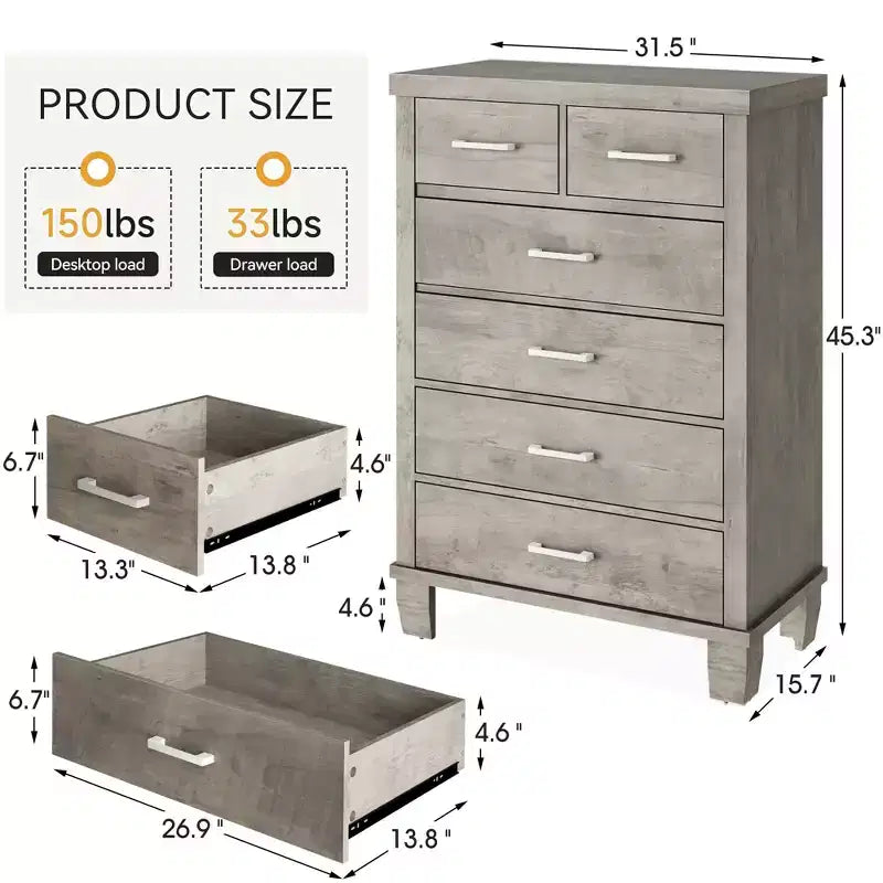 Cassettiera a 6 cassetti grigio/bianco, mobile contenitore per camera da letto singola