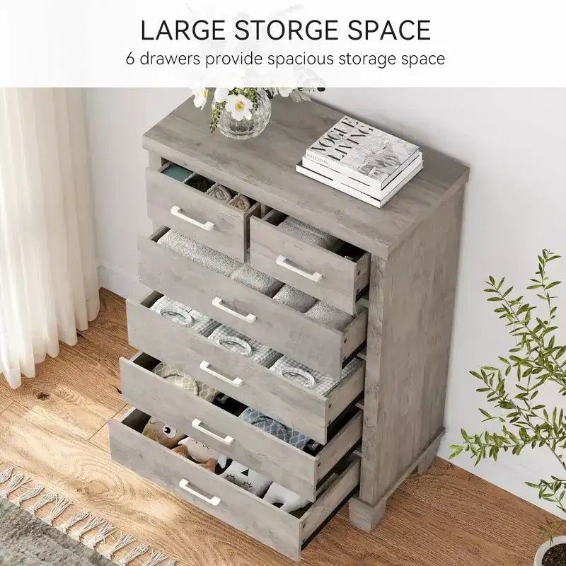 Cassettiera a 6 cassetti grigio/bianco, mobile contenitore per camera da letto singola
