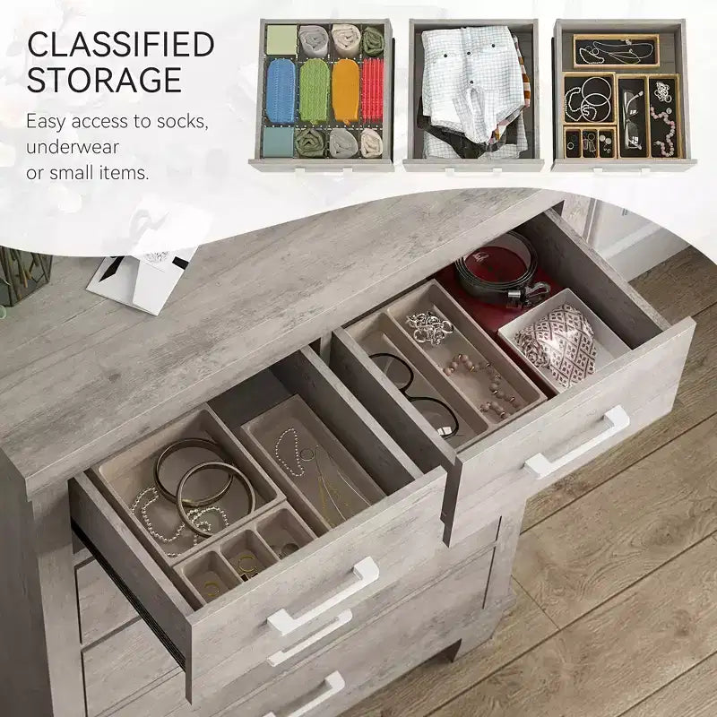 Cassettiera a 6 cassetti grigio/bianco, mobile contenitore per camera da letto singola