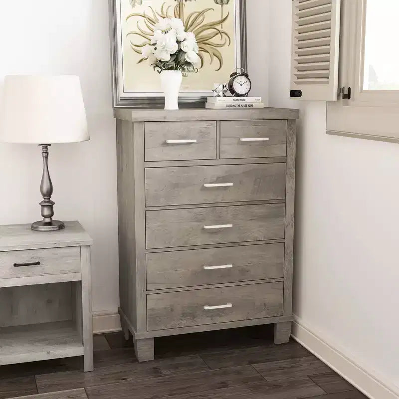 Cassettiera a 6 cassetti grigio/bianco, mobile contenitore per camera da letto singola