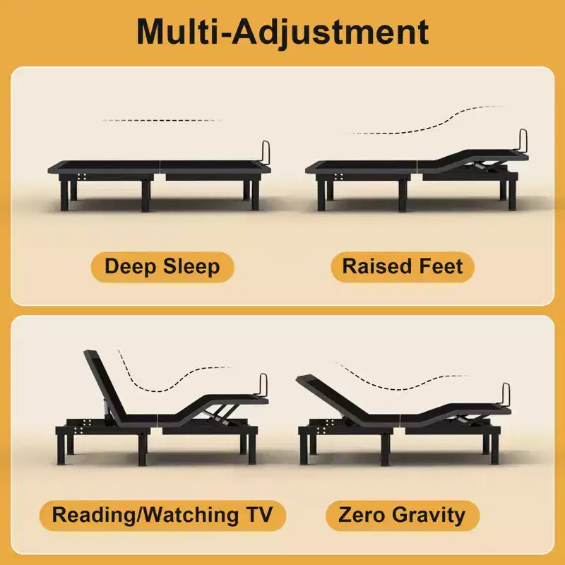 Base letto regolabile nera con telecomando wireless – Per uso da 1-2 persone