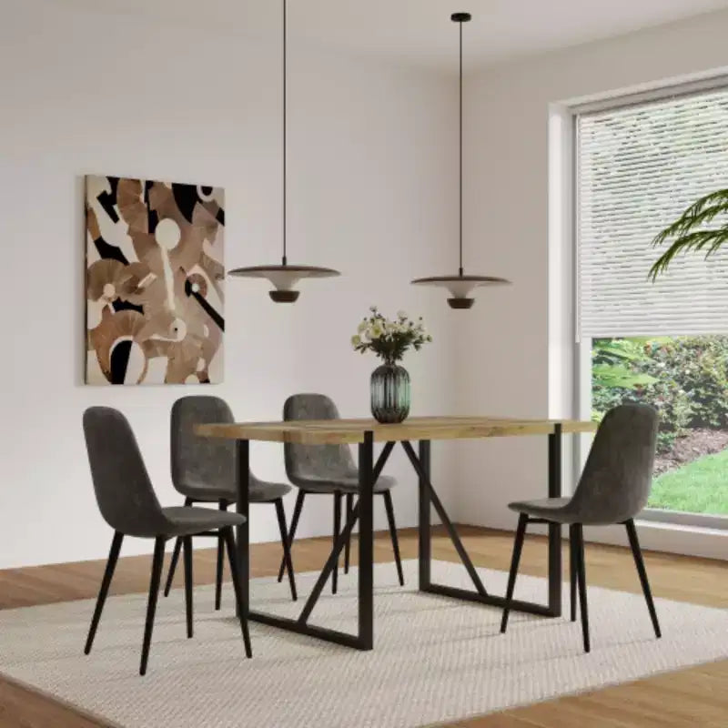 Sedia da pranzo a cucchiaio in pelle scamosciata grigia, set da 4