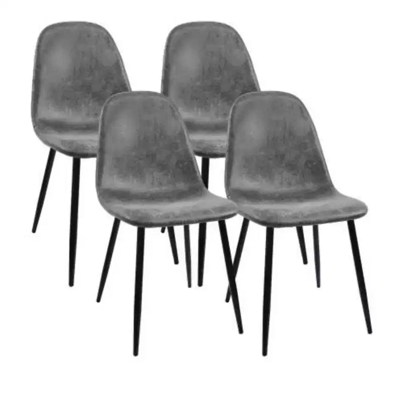 Sedia da pranzo a cucchiaio in pelle scamosciata grigia, set da 4
