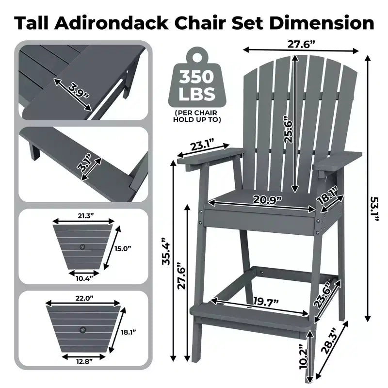 Sgabelli da bar Adirondack in blu/grigio/bianco/legno, set da 2, con vassoio di collegamento