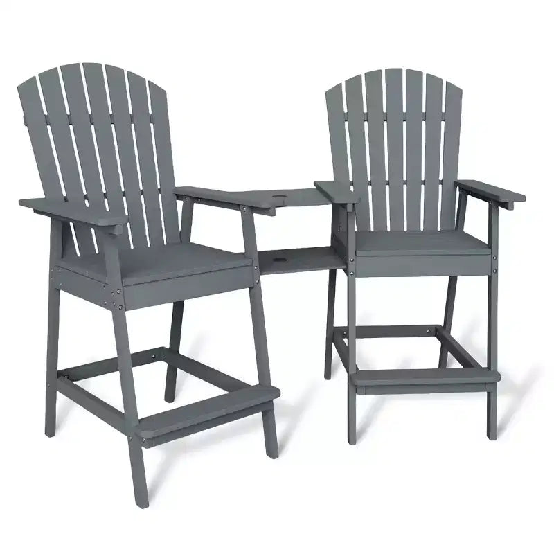 Sgabelli da bar Adirondack in blu/grigio/bianco/legno, set da 2, con vassoio di collegamento