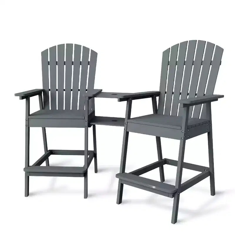 Sgabelli da bar Adirondack in blu/grigio/bianco/legno, set da 2, con vassoio di collegamento