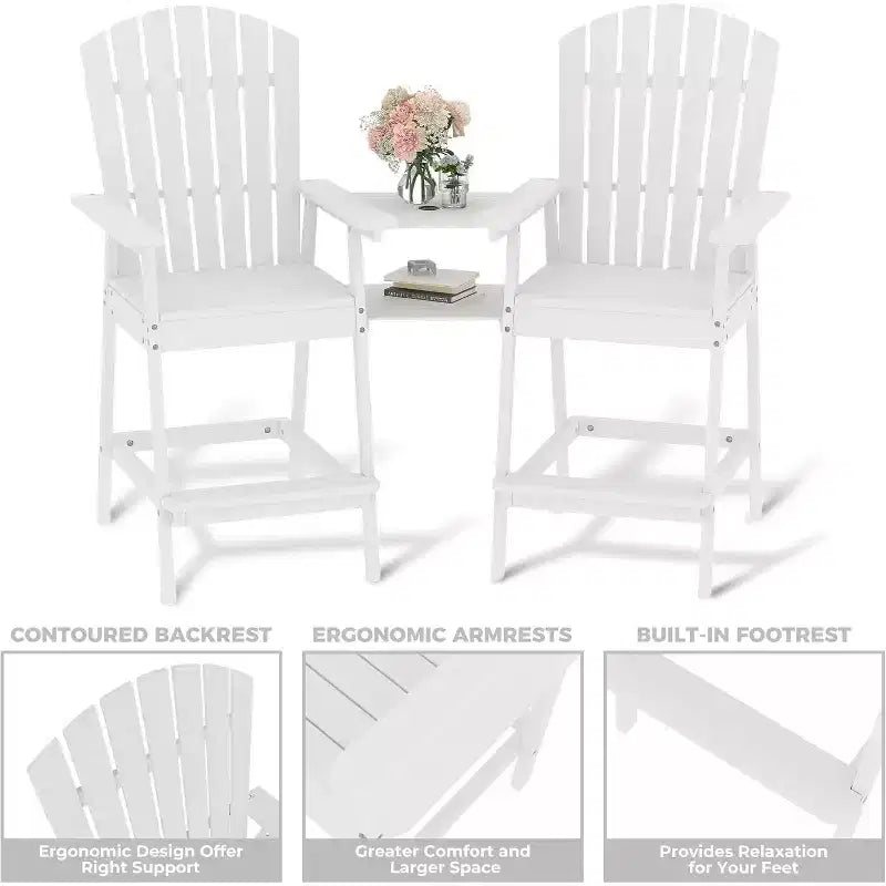 Sgabelli da bar Adirondack in blu/grigio/bianco/legno, set da 2, con vassoio di collegamento