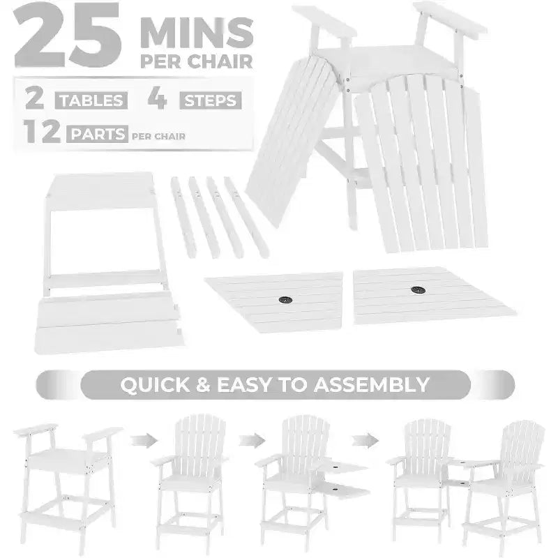 Sgabelli da bar Adirondack in blu/grigio/bianco/legno, set da 2, con vassoio di collegamento