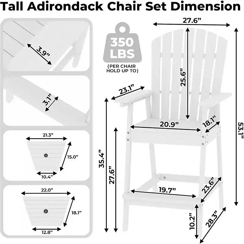 Sgabelli da bar Adirondack in blu/grigio/bianco/legno, set da 2, con vassoio di collegamento