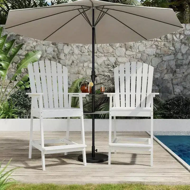 Sgabelli da bar Adirondack in blu/grigio/bianco/legno, set da 2, con vassoio di collegamento