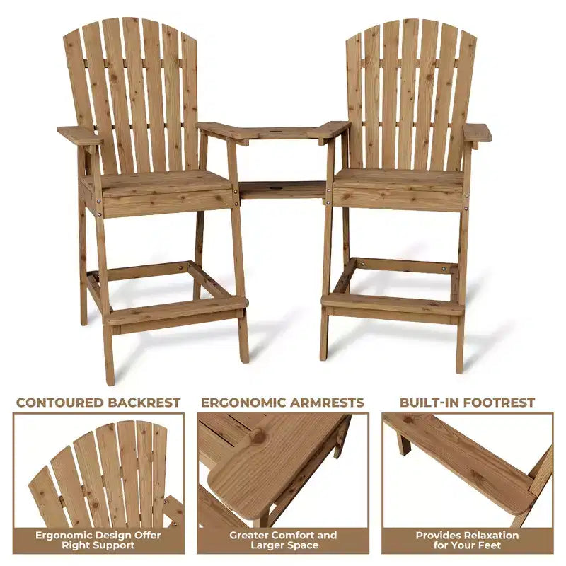 Sgabelli da bar Adirondack in blu/grigio/bianco/legno, set da 2, con vassoio di collegamento