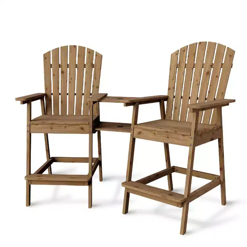 Sgabelli da bar Adirondack in blu/grigio/bianco/legno, set da 2, con vassoio di collegamento