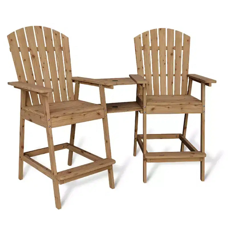 Sgabelli da bar Adirondack in blu/grigio/bianco/legno, set da 2, con vassoio di collegamento