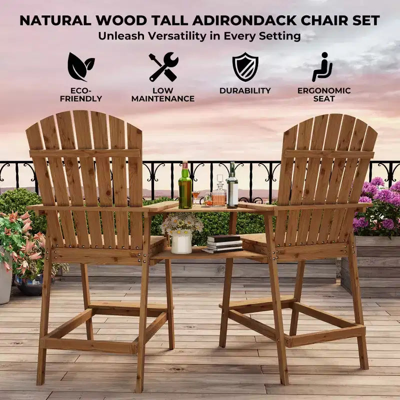 Sgabelli da bar Adirondack in blu/grigio/bianco/legno, set da 2, con vassoio di collegamento