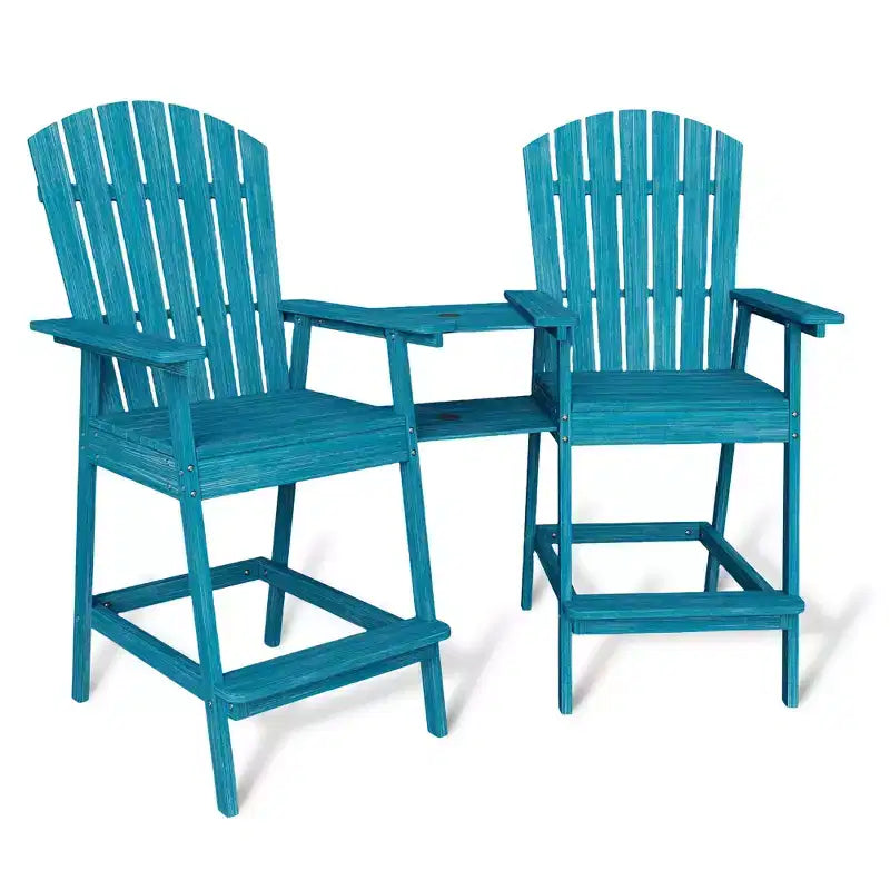Sgabelli da bar Adirondack in blu/grigio/bianco/legno, set da 2, con vassoio di collegamento